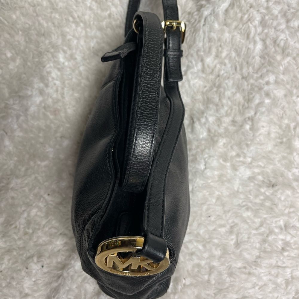 Michael Kors Fulton Black Leather shoulder /Cross Body bag Big Logo MK Medallion